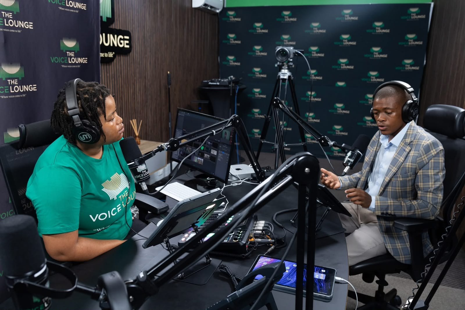 Cwenga Sihle Peter in conversation in The Voice Lounge studio